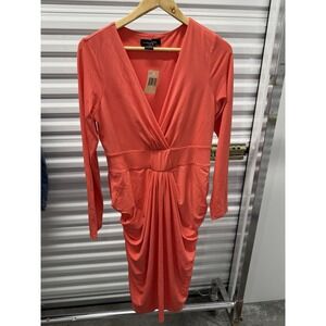 Marciano Guess Bodycon Coral Long‎ Sleeve Midi Semi-Formal Dress L